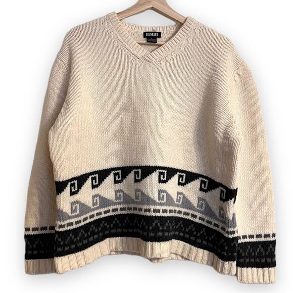 Vintage 111 State Oversized Aztec Print Wool Blend Cream Sweater Women's Size L - Picture 1 of 7